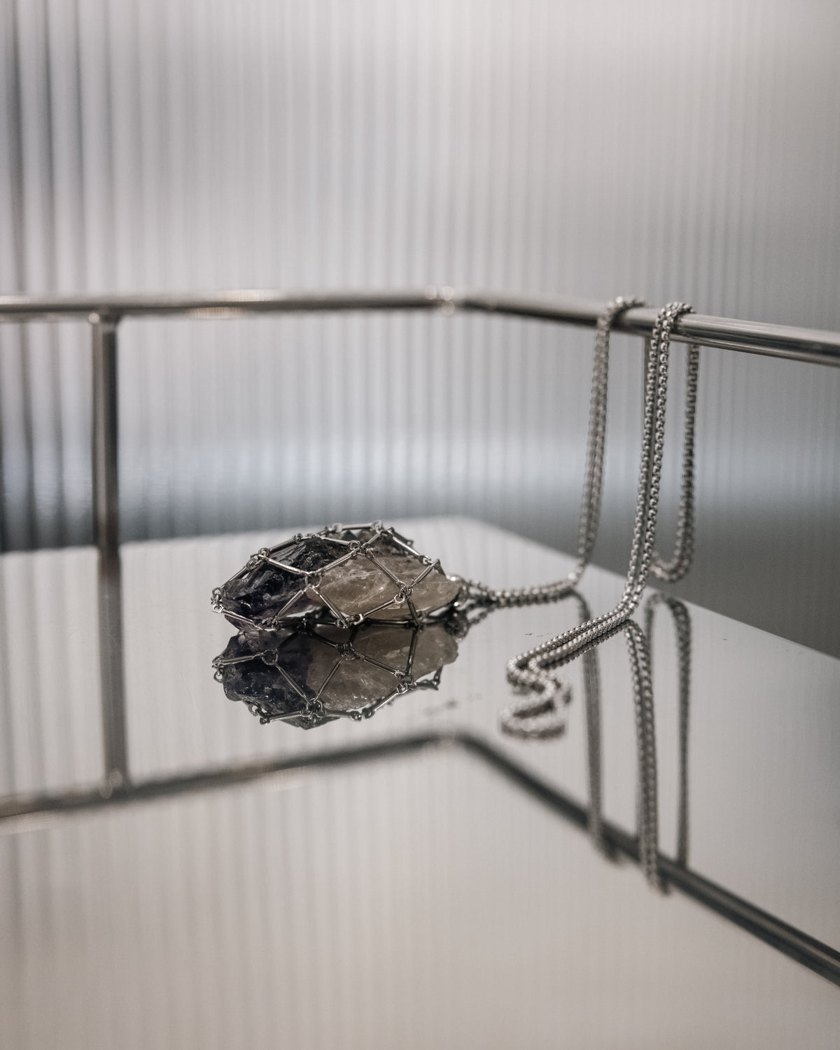 Custom Mineral Pouch Stainless Steel Chain - Silver